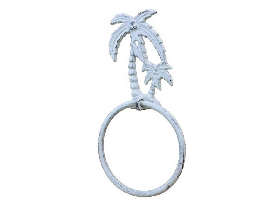 Whitewashed Cast Iron Palm Tree Towel Holder 9"