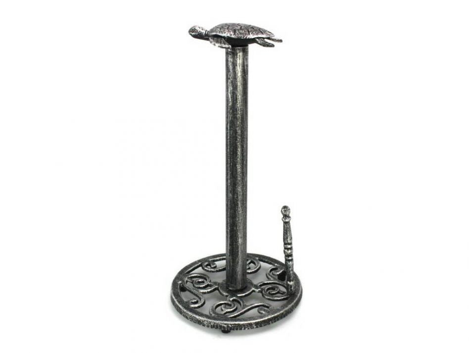 Antique Silver Cast Iron Sea Turtle Paper Towel Holder 13"