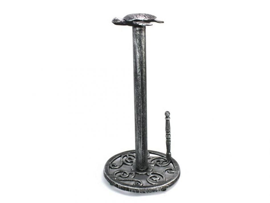 Antique Silver Cast Iron Sea Turtle Paper Towel Holder 13"