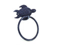 Rustic Dark Blue Cast Iron Sea Turtle Towel Holder 7"