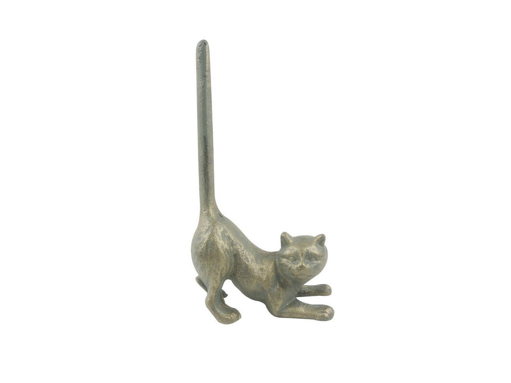 Antique Bronze Cast Iron Cat Paper Towel Holder 10"