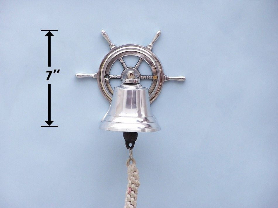 Chrome Hanging Ship Wheel Bell 7"