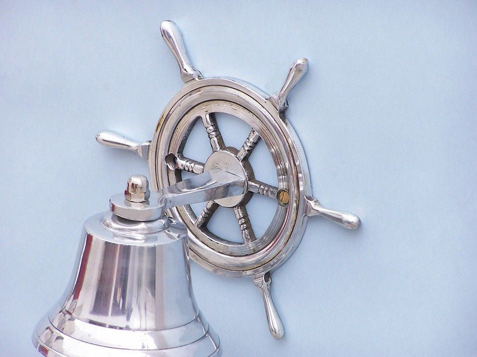 Chrome Hanging Ship Wheel Bell 7"