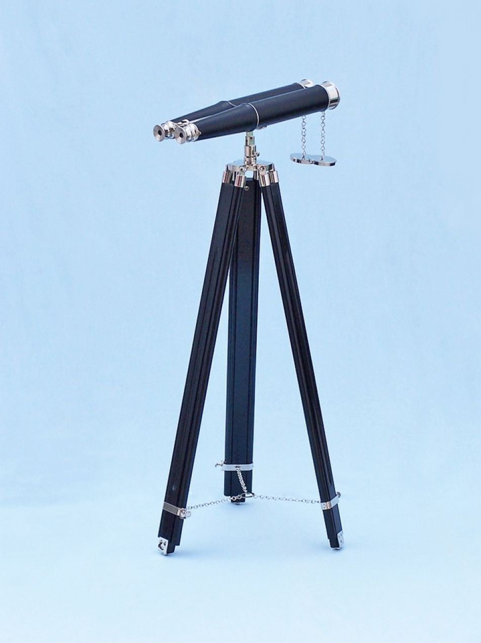 Floor Standing Admiral's Chrome/Leather Binoculars on stand 62"