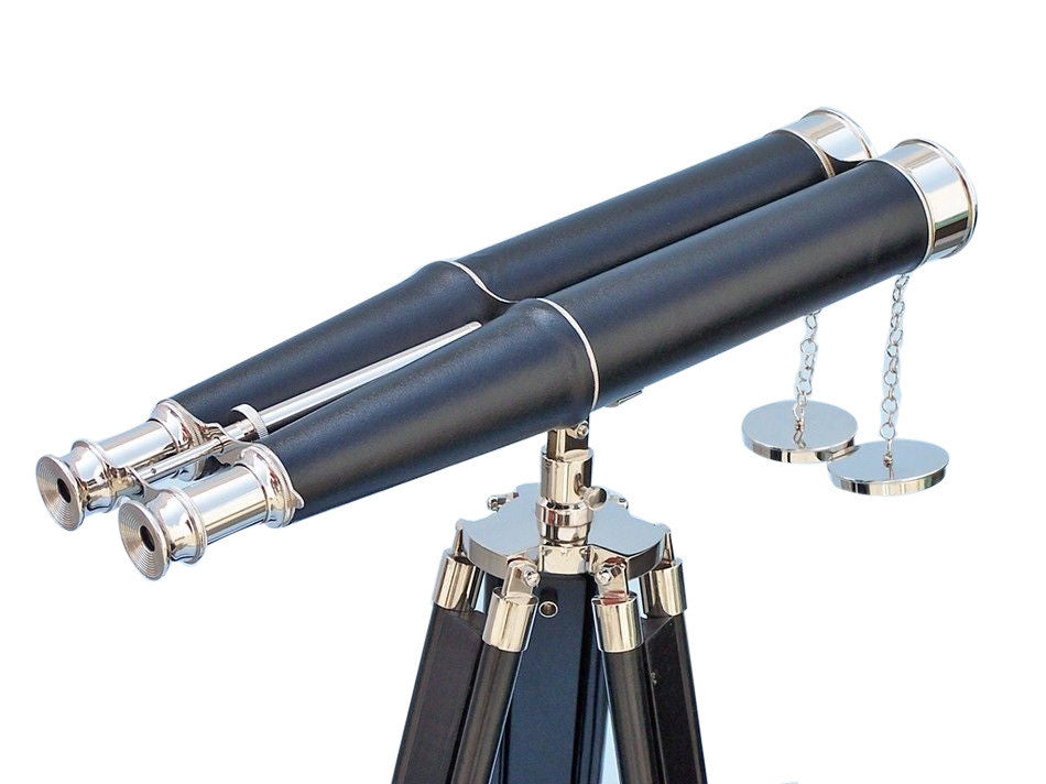 Floor Standing Admiral's Chrome/Leather Binoculars on stand 62"