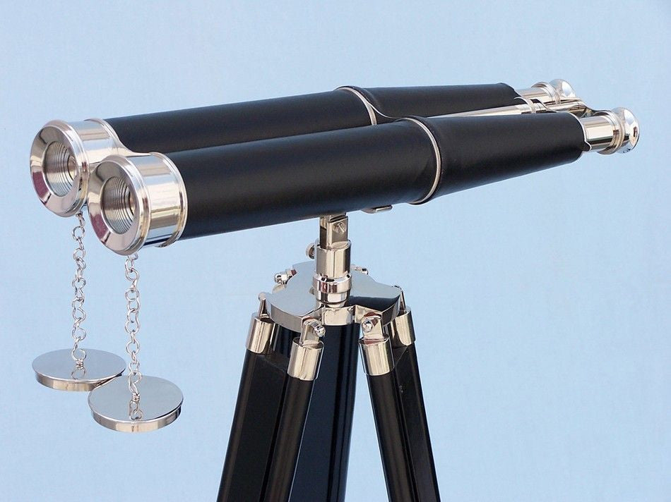 Floor Standing Admiral's Chrome/Leather Binoculars on stand 62"