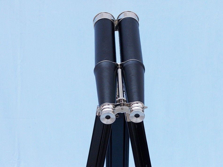 Floor Standing Admiral's Chrome/Leather Binoculars on stand 62"