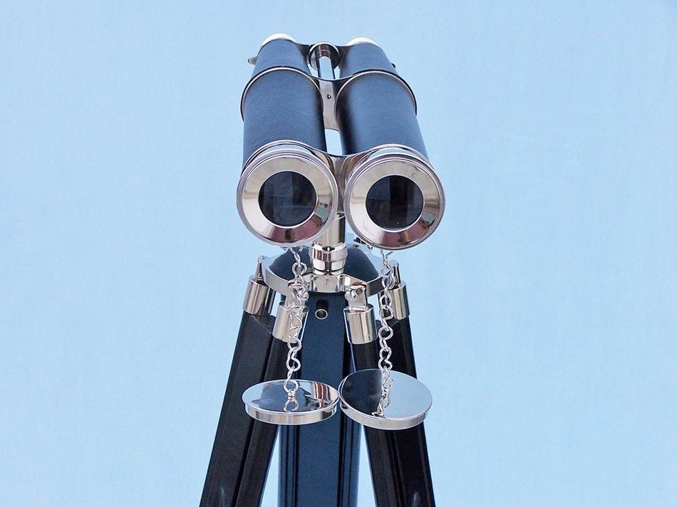 Floor Standing Admiral's Chrome/Leather Binoculars on stand 62"