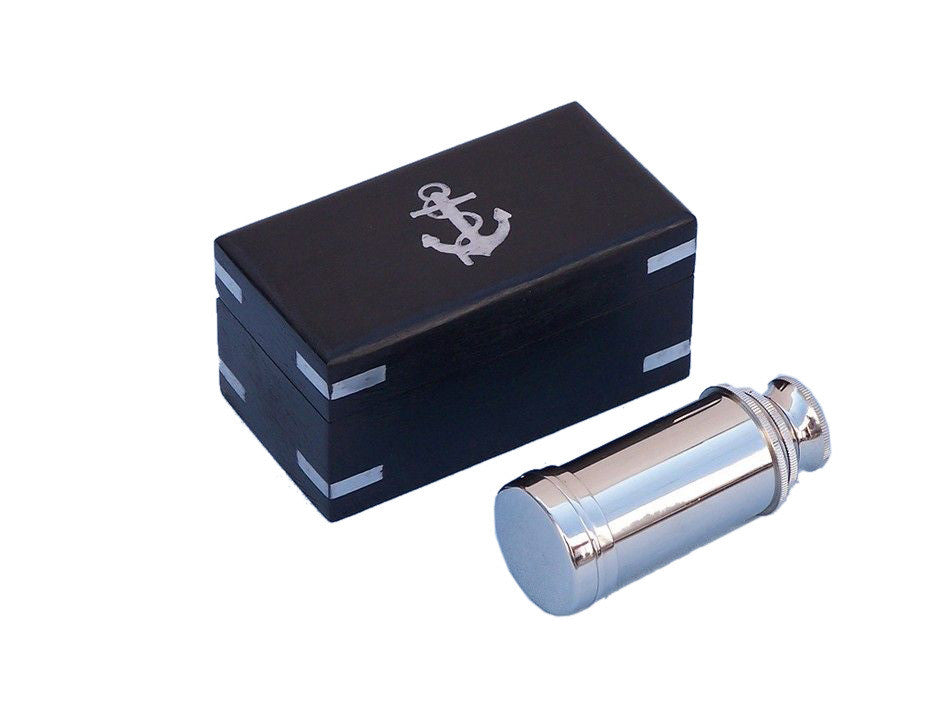 Deluxe Class Scout's Chrome Spyglass Telescope 7" with Black Rosewood Box