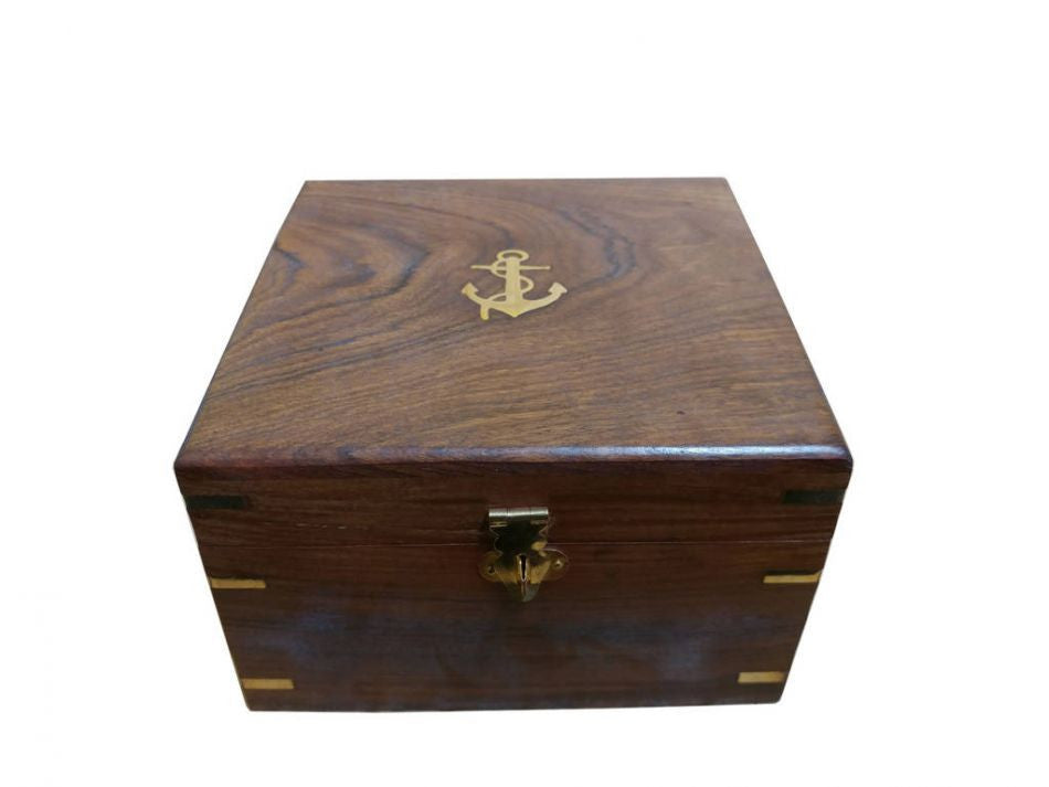 Antique Brass Gimbal Compass w/ Rosewood Box 5"