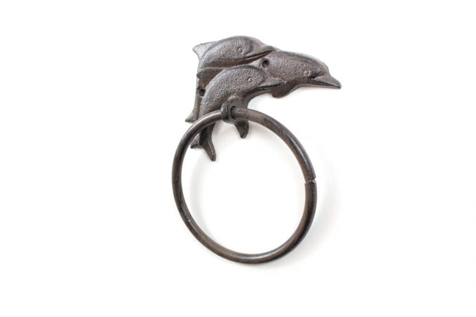 Cast Iron Decorative Dolphins Towel Holder 7"