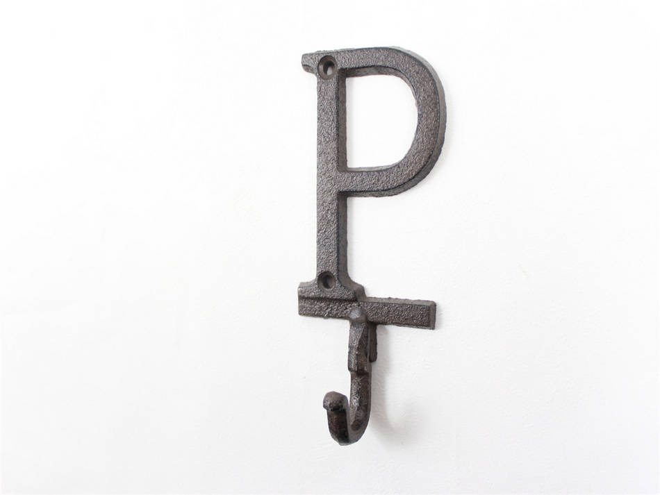 Cast Iron Letter P Alphabet Wall Hook 6"
