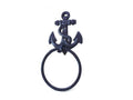 Rustic Dark Blue Cast Iron Anchor Towel Holder 8.5"