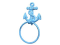Rustic Light Blue Cast Iron Anchor Towel Holder 8.5"