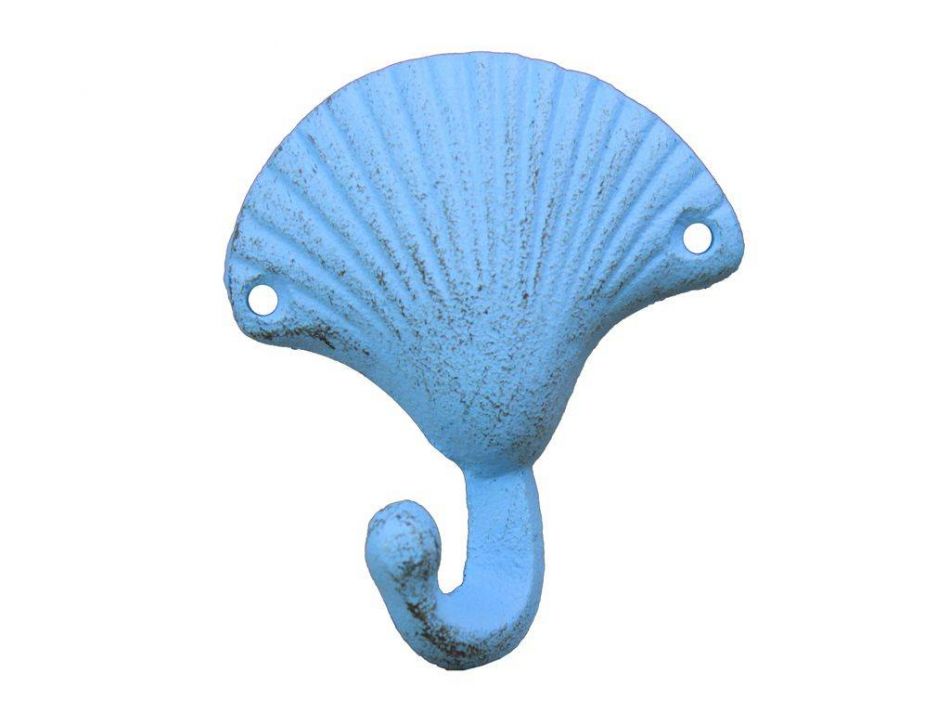 Rustic Light Blue Seashell Hook 4"