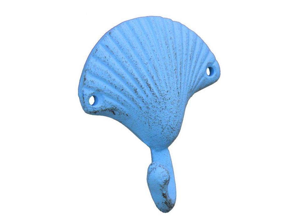 Rustic Light Blue Seashell Hook 4"