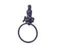 Rustic Dark Blue Cast Iron Mermaid Towel Holder 8.5"
