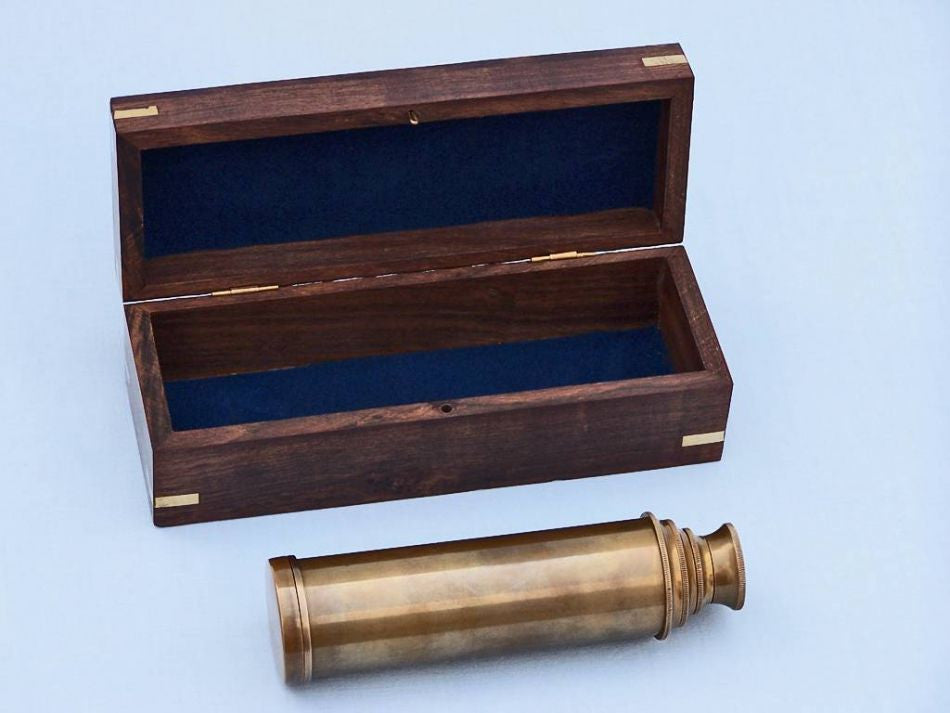 Deluxe Class Antique Brass Captains Spyglass Telescope 15" with Rosewood Box