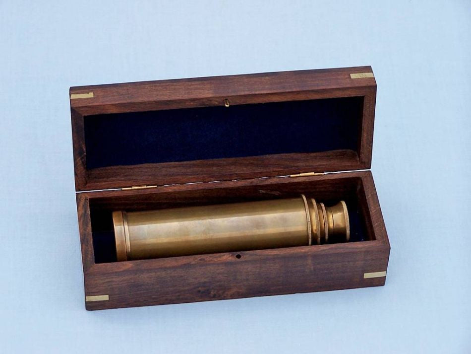 Deluxe Class Antique Brass Captains Spyglass Telescope 15" with Rosewood Box