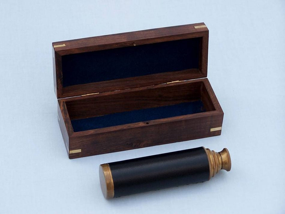 Deluxe Class Antique Brass Captains Spyglass Telescope with Leather 15" and Rose