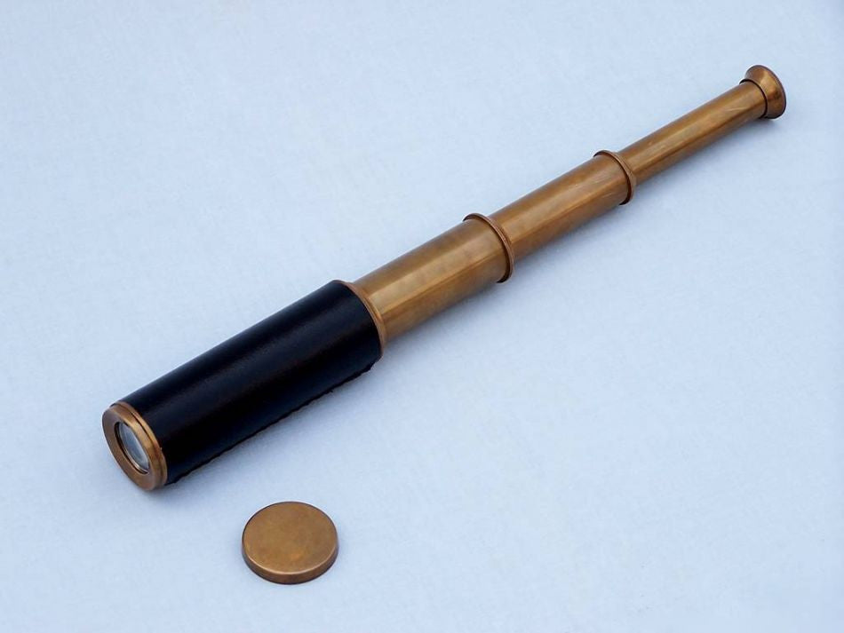 Deluxe Class Antique Brass Captains Spyglass Telescope with Leather 15" and Rose