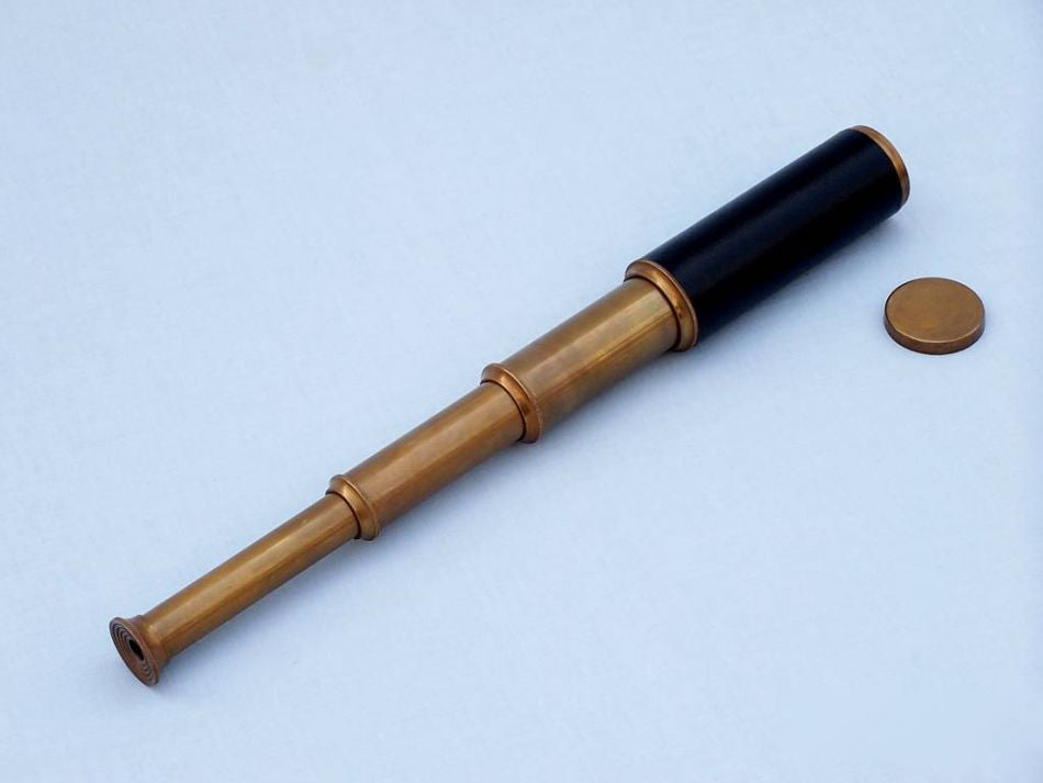 Deluxe Class Antique Brass Captains Spyglass Telescope with Leather 15" and Rose