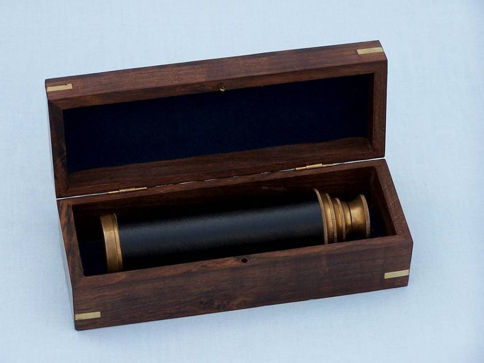 Deluxe Class Antique Brass Captains Spyglass Telescope with Leather 15" and Rose