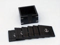 Wooden Black Coasters with Chrome Anchor Inlay 4" - Set of 6