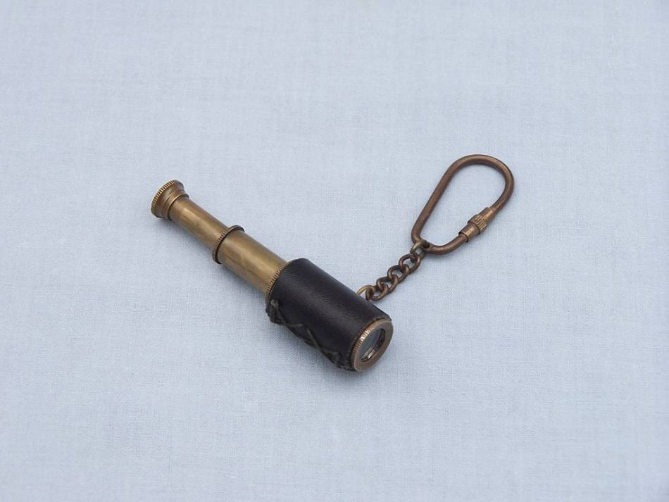 Antique Brass with Leather Spyglass Key Chain 6"