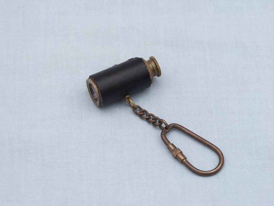 Antique Brass with Leather Spyglass Key Chain 6"