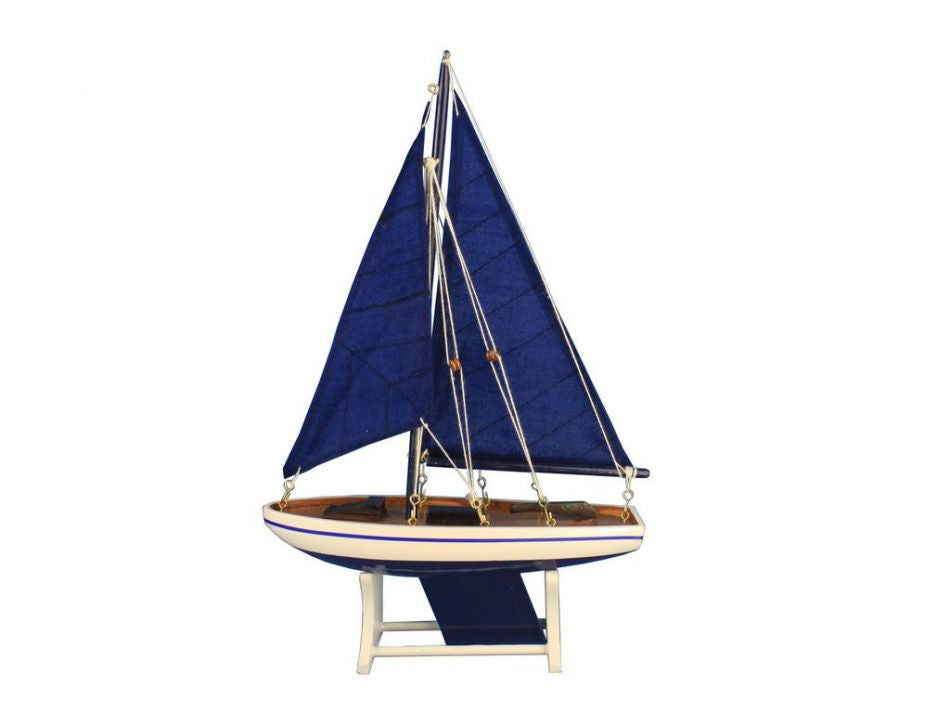Wooden It Floats 12" - Blue Floating Sailboat Model with Blue Sails