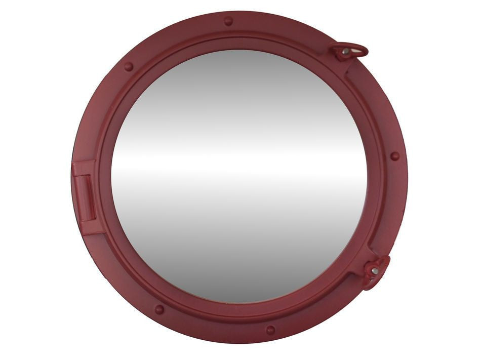 Dark Red Decorative Ship Porthole Mirror 24"