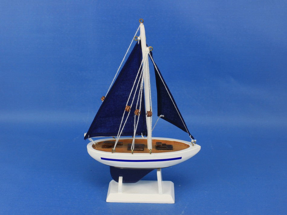 Wooden Blue Sailboat with Blue Sails Christmas Tree Ornament 9"