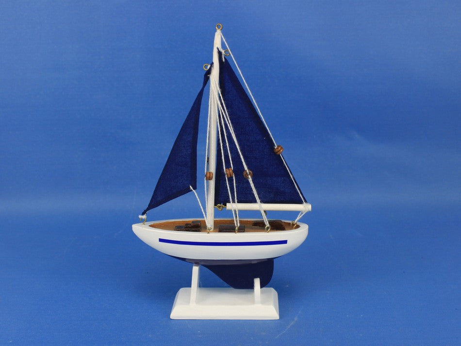 Wooden Blue Sailboat with Blue Sails Christmas Tree Ornament 9"