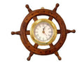 Deluxe Class Wood And Brass Ship Wheel Clock 12"