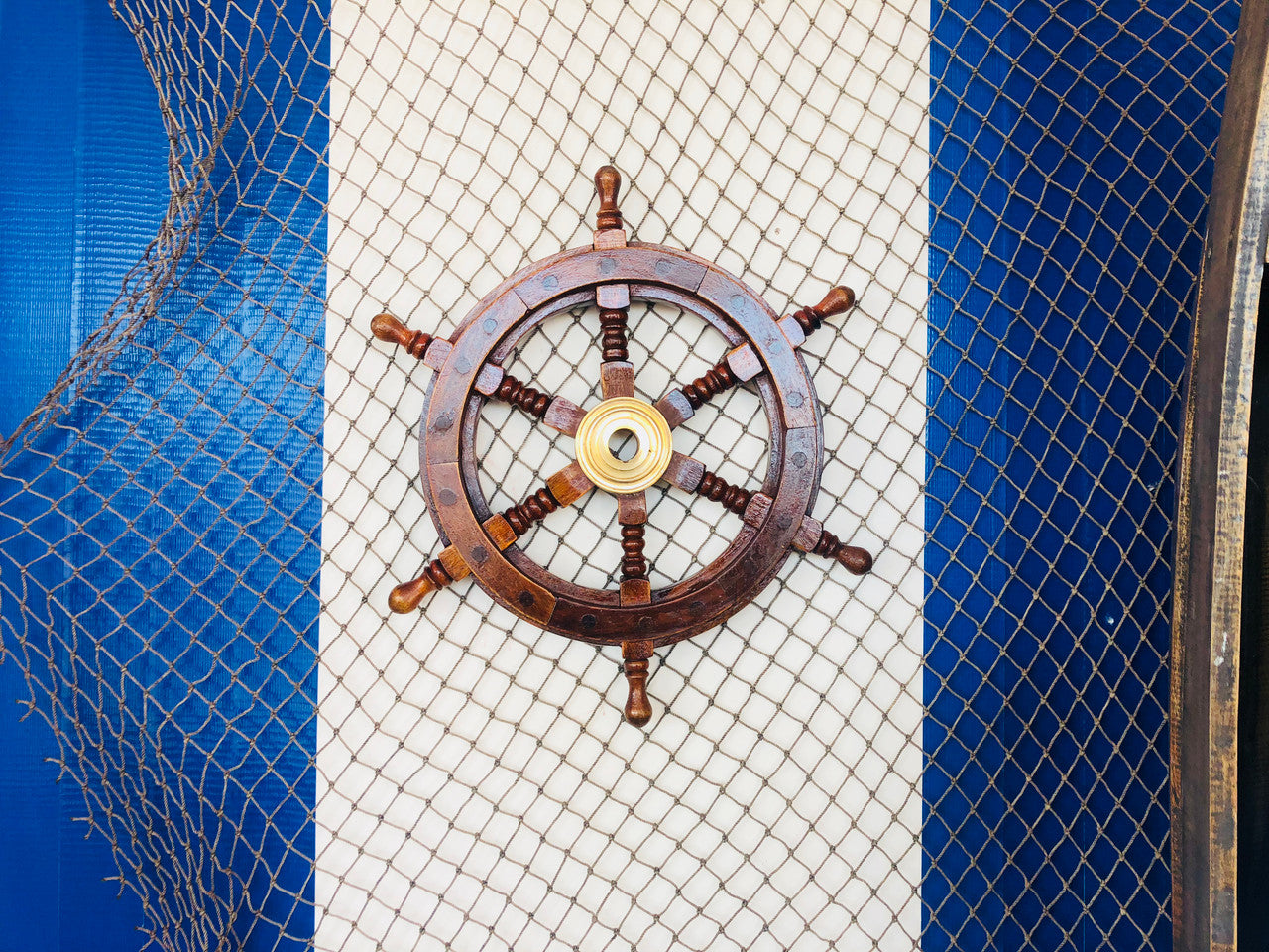 Deluxe Class Wood and Brass Decorative Ship Wheel 12"