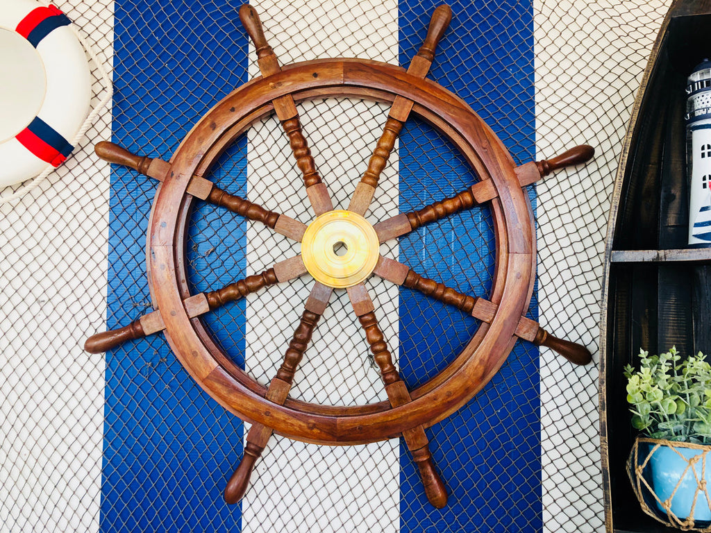 Deluxe Class Wood and Brass Decorative Ship Wheel 36"