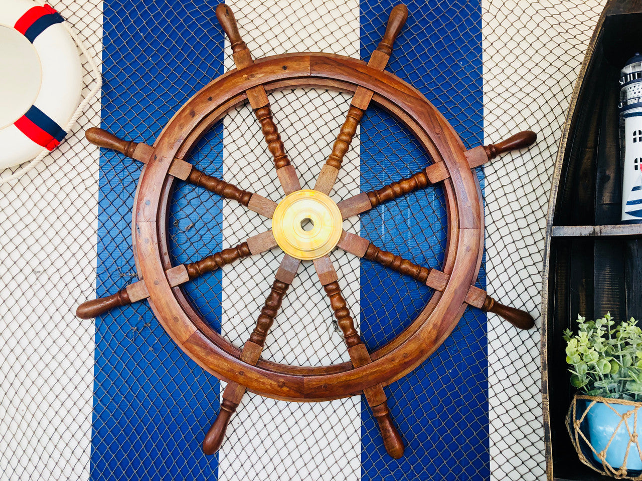 Deluxe Class Wood and Brass Decorative Ship Wheel 36"