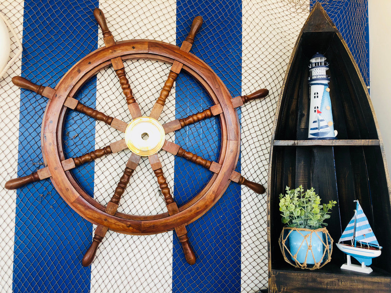 Deluxe Class Wood and Brass Decorative Ship Wheel 36"