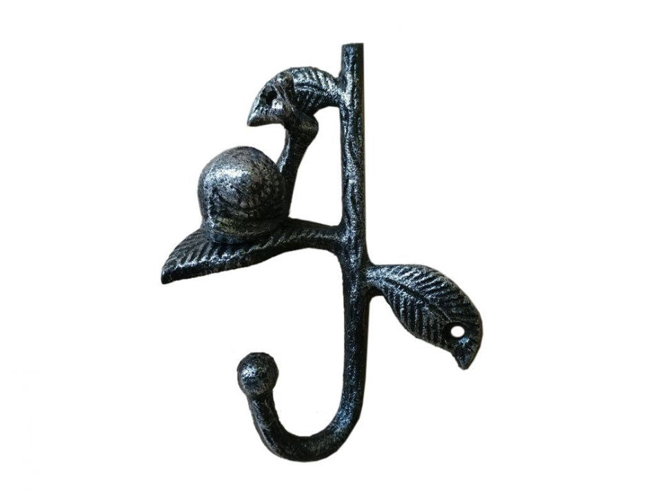 Rustic Silver Cast Iron Decorative Snail Hook 6"