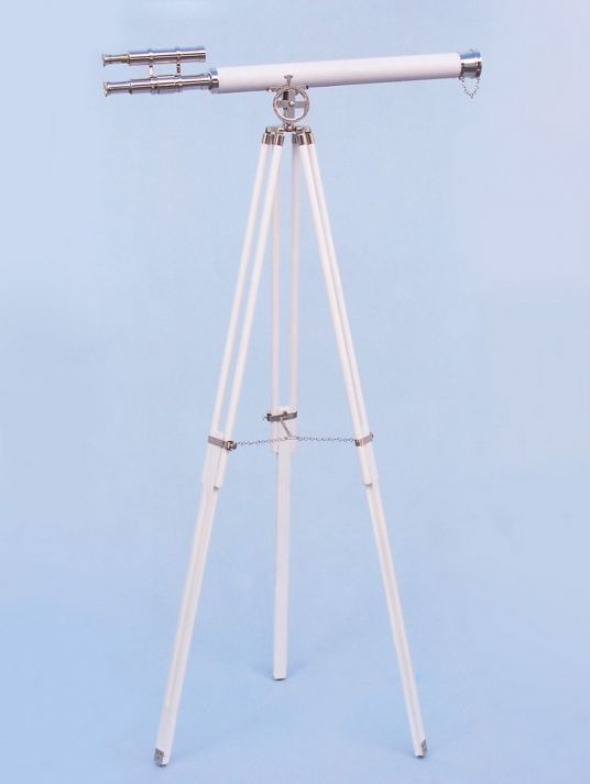 Hampton Collection Chrome with White Leather Griffith Astro Telescope 64"