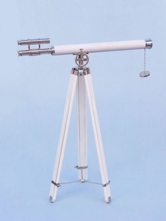 Hampton Collection Chrome with White Leather Griffith Astro Telescope 64"