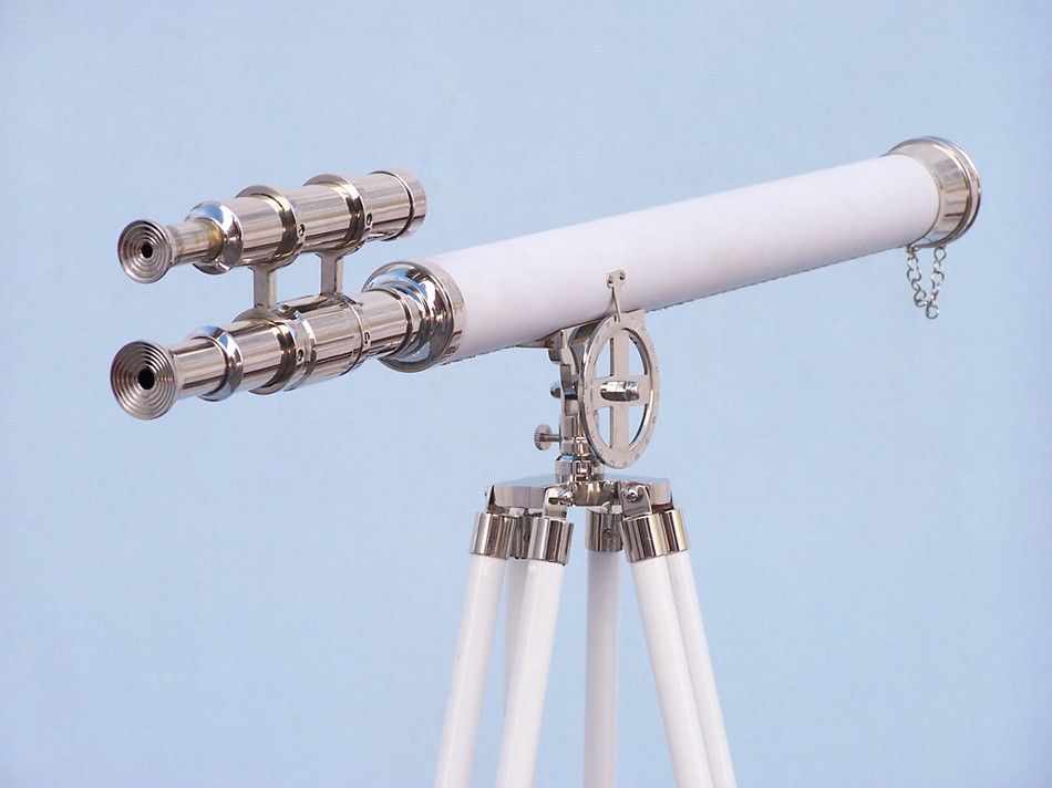 Hampton Collection Chrome with White Leather Griffith Astro Telescope 64"