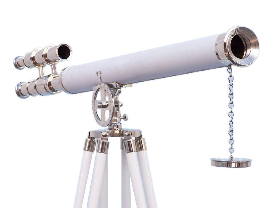 Hampton Collection Chrome with White Leather Griffith Astro Telescope 64"