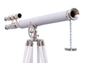Hampton Collection Chrome with White Leather Griffith Astro Telescope 64"