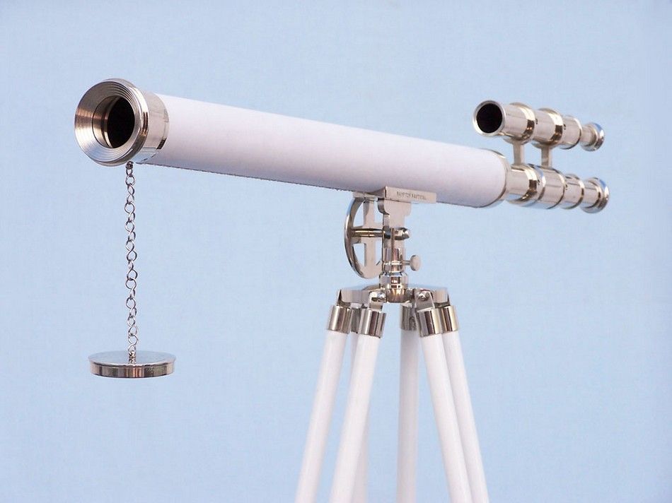 Hampton Collection Chrome with White Leather Griffith Astro Telescope 64"