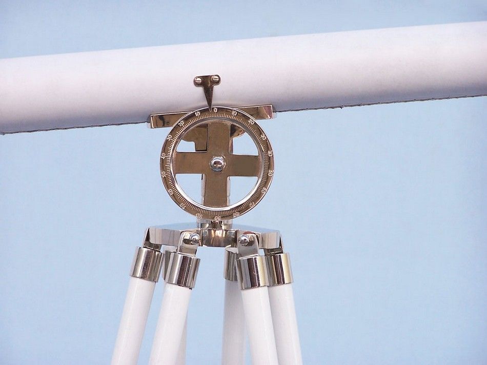 Hampton Collection Chrome with White Leather Griffith Astro Telescope 64"
