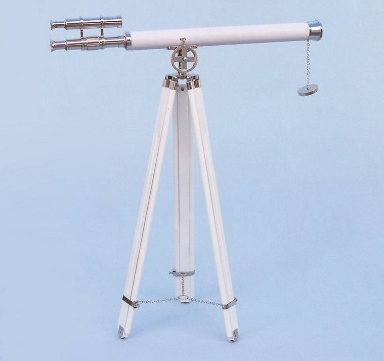 Hampton Collection Chrome with White Leather Griffith Astro Telescope 64"