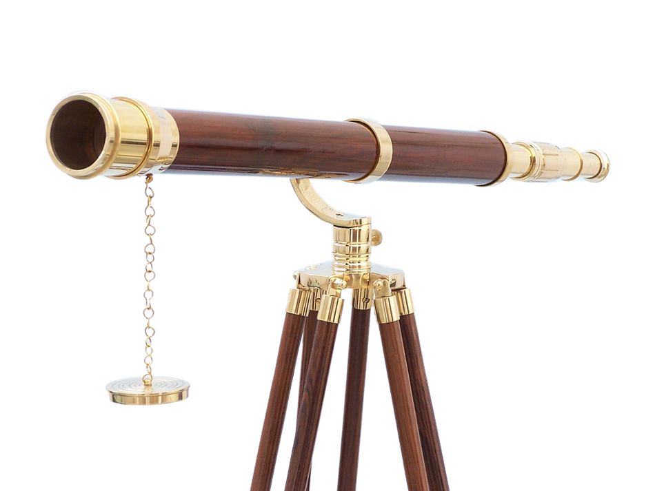 Floor Standing Brass/Wood Galileo Telescope 65"