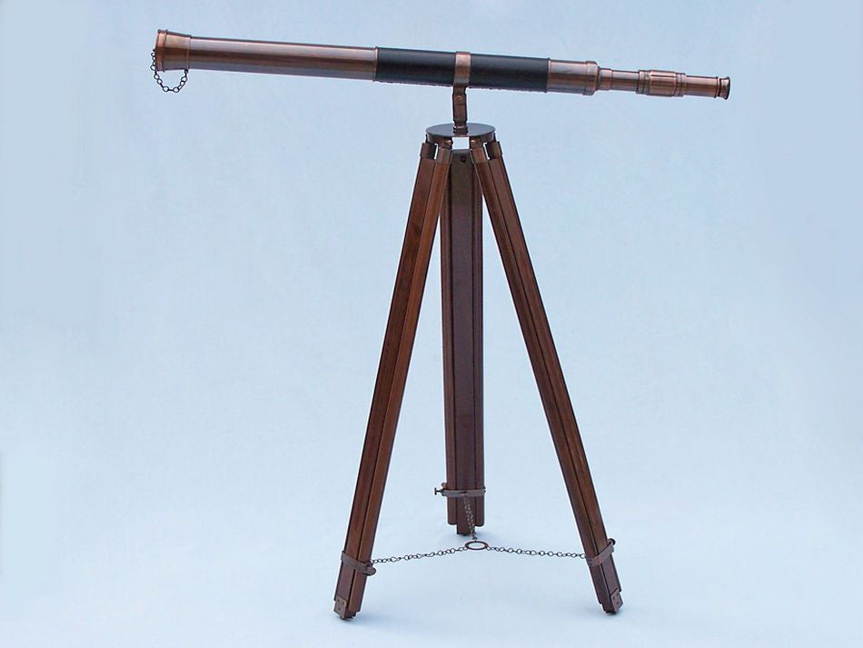 Admirals Floor Standing Antique Copper with Leather Telescope 60"